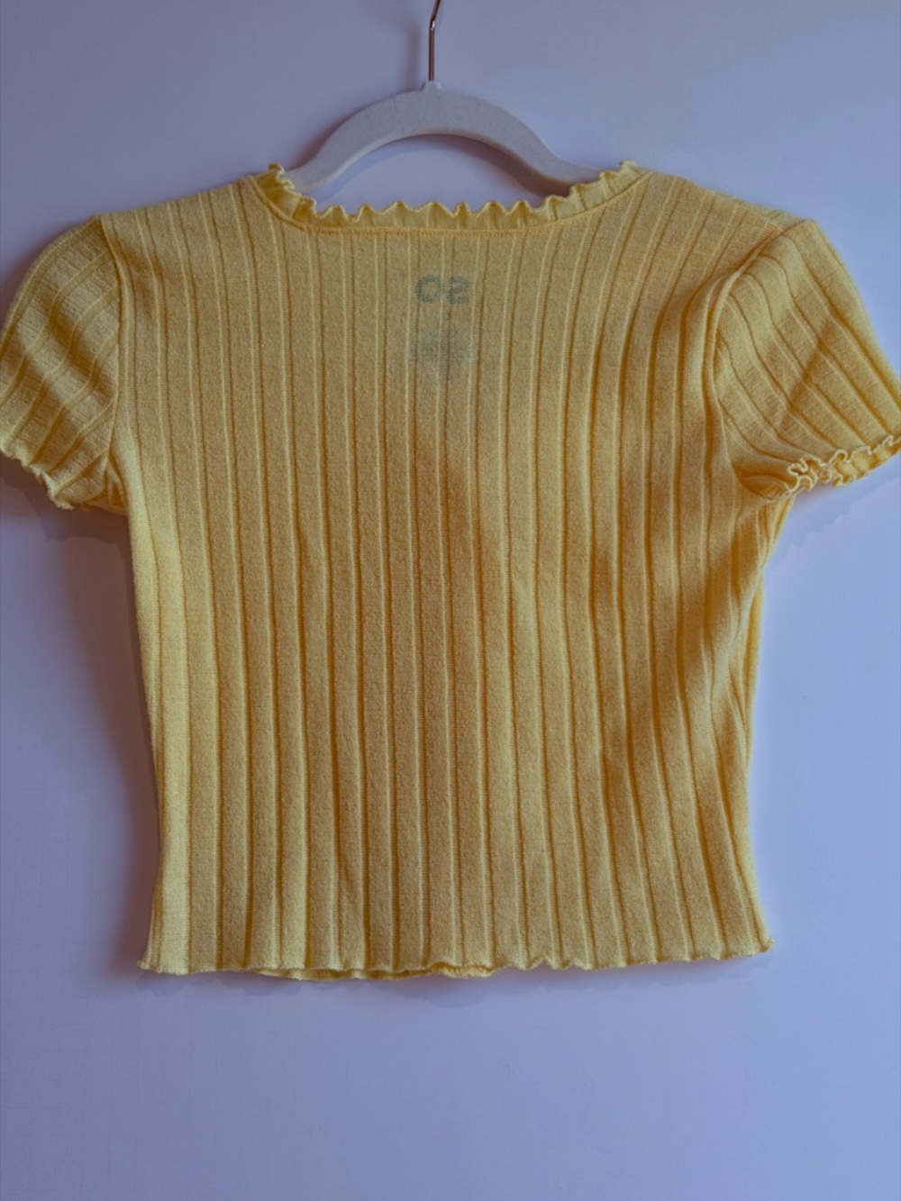 SO Yellow Ribbed Button-Front Crop Top with Ruffle Trim - Picture 3 of 5